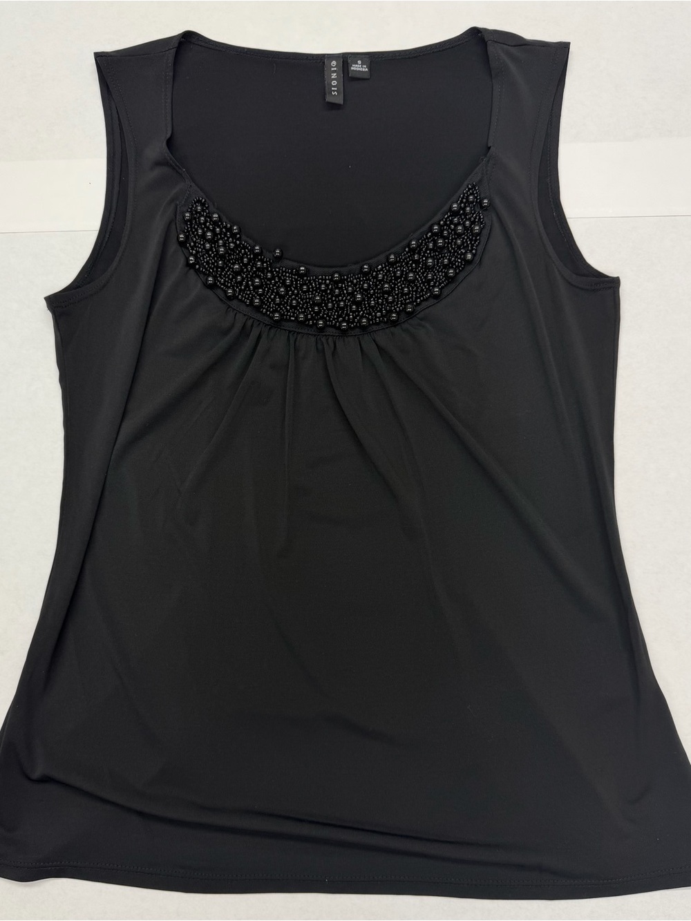 Sioni Black Beaded Scoop Neck Tank